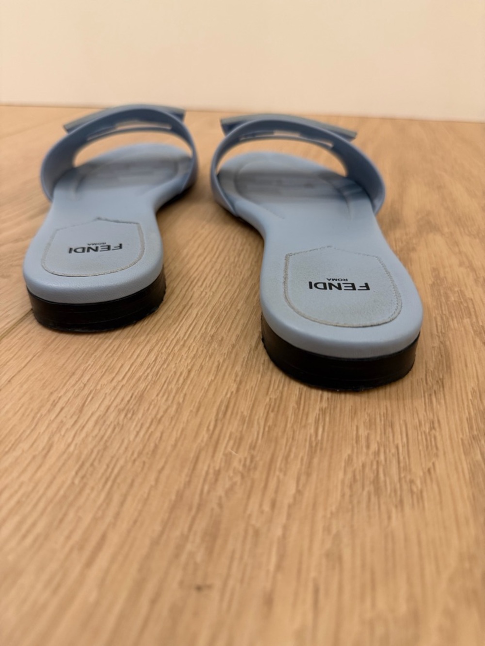 Fendi Light Blue Logo Slide Mules - Picture 4 of 8